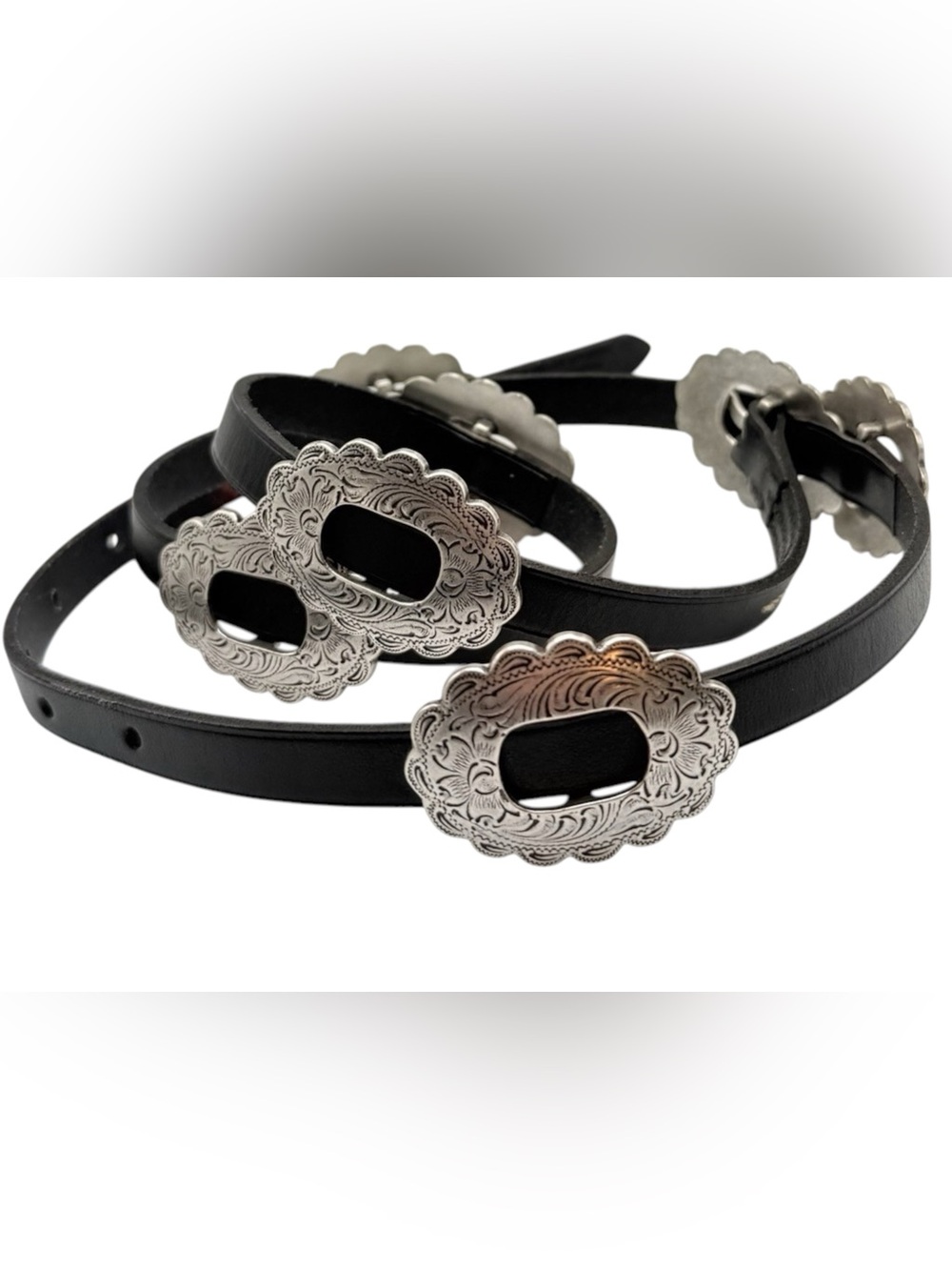 Black Western-Style Ralph Lauren Concho Belt with Silver Accents M
